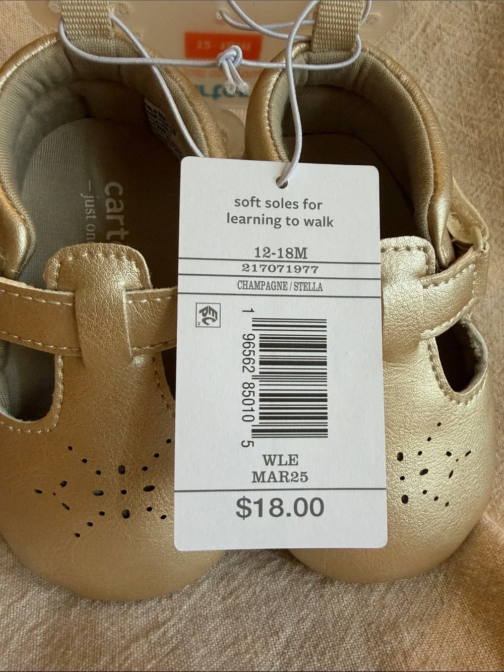 NWT~ Carter's Metallic Gold T-Strap Mary Jane Baby Shoes. SZ 12~18 Months